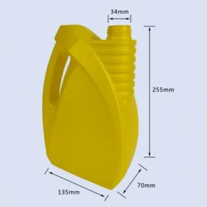 sunflower yellow 2 liter motor oil jug dimension layout Sunflower yellow 2 liter motor oil jug showing bottle dimensions and ergonomic handle.