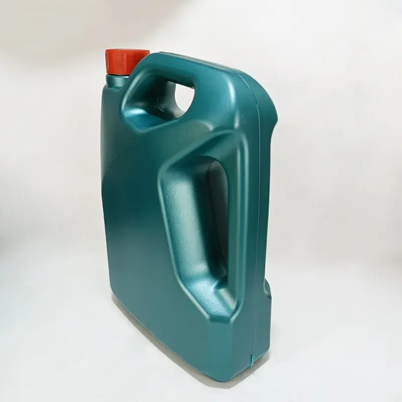 Rear angled view of a teal 3.5 liter HDPE lubricant bottle with dual-handle design.