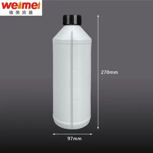 White 1.5 liter HDPE antifreeze bottle showing product dimensions and capacity.