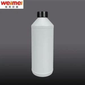White 1.5 liter HDPE antifreeze and engine oil bottle with black child safety cap.