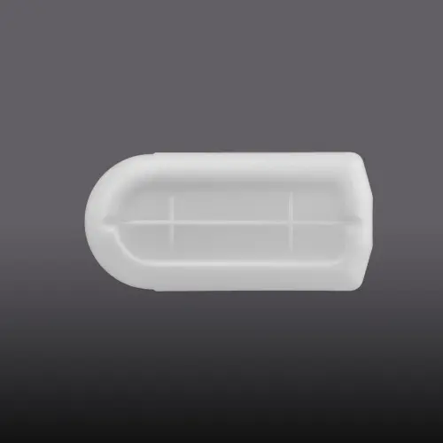 Bottom view of white 2 liter HDPE engine oil container for lubricant packaging applications.