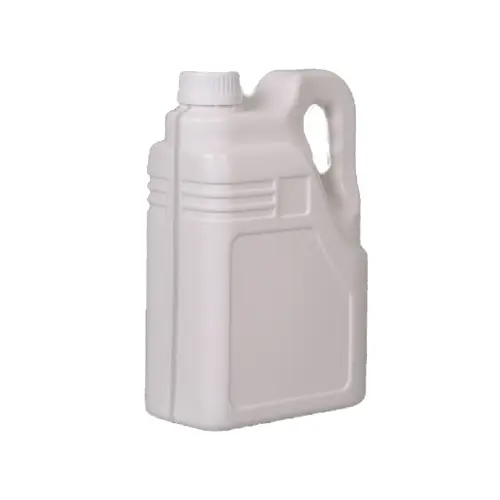 White 2 liter HDPE automotive oil container with grip handle for engine oil and lubricant packaging.
