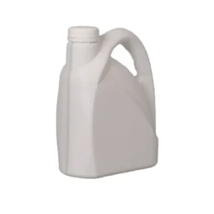 white 2 liter hdpe motor oil bottle with molded handle White 2 liter HDPE motor oil bottle with molded handle for automotive lubricant packaging.