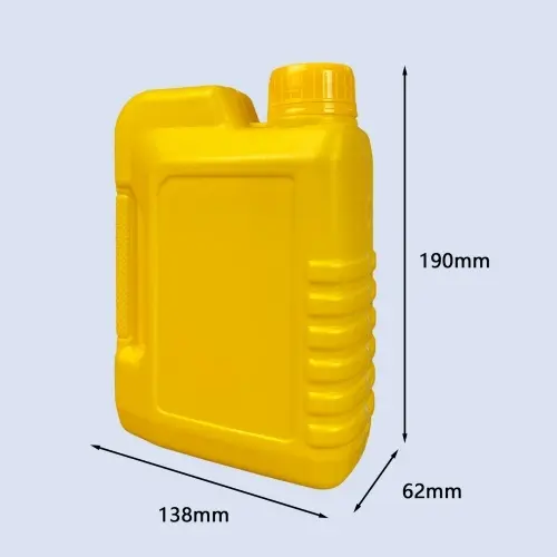 Dimensions of 1 liter yellow HDPE engine oil jerry can bottle with 190mm height and 138mm width