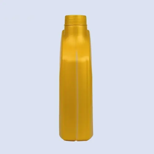 Side profile of yellow HDPE engine oil packaging bottle