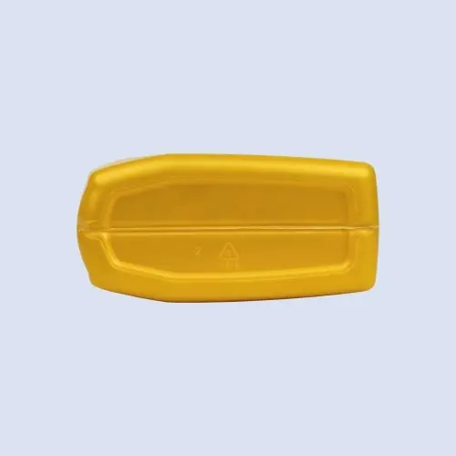 Bottom view of 1 liter yellow HDPE engine oil bottle for lubricant packaging