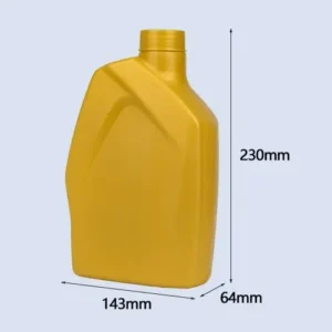 yellow hdpe engine oil bottle dimensions Dimensions of 1 liter yellow HDPE engine oil bottle showing 230mm height and 143mm width