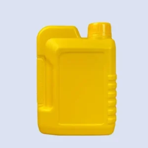 ront view of yellow HDPE engine oil jerry can bottle for lubricant pa