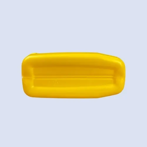Bottom view of yellow HDPE engine oil jerry can bottle