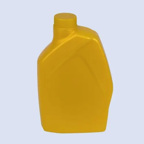 Front view of 1 liter yellow HDPE lubricant oil bottle
