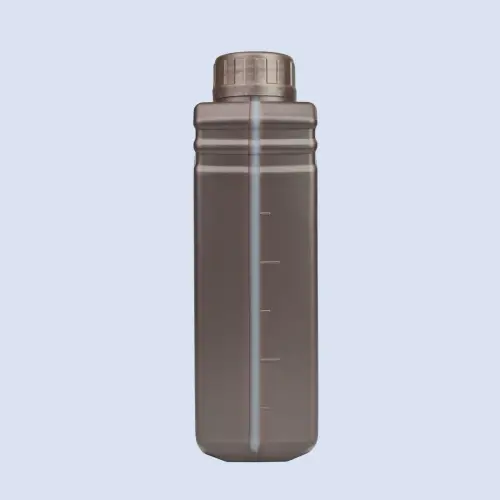 Side profile of a 4 liter bronze HDPE plastic lubricant bottle with volume markings for motor oil and industrial fluid packaging.
