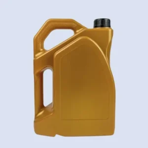 Front view of a 4 liter gold HDPE engine oil packaging container designed for motor oil, lubricants, and automotive maintenance products.