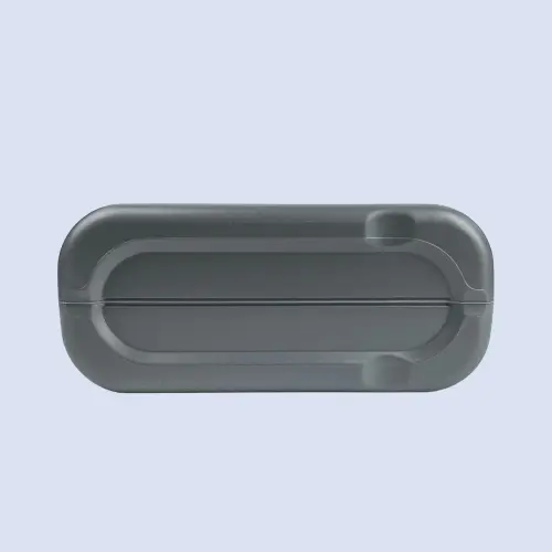 Bottom view of a 4 liter gray HDPE plastic lubricant bottle with reinforced molded base for reliable storage.