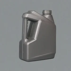 Front angled view of a 4 liter grey HDPE plastic lubricant jerry bottle with ergonomic handle for engine oil, gasoline additives, and automotive oil packaging.
