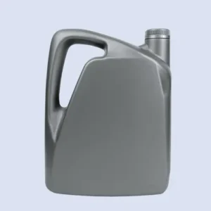 Front view of a 4 liter grey HDPE plastic bottle designed for motor oil, engine oil, and automotive lubricant packaging.