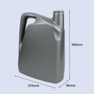 4l grey hdpe single handle engine oil bottle Front angled view of a 4 liter grey HDPE single handle engine oil bottle for automotive lubricants and motor oil packaging.