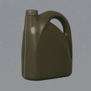 Front view of a 4 liter olive green HDPE engine oil bottle for automotive lubricants, industrial oils, and custom plastic packaging.