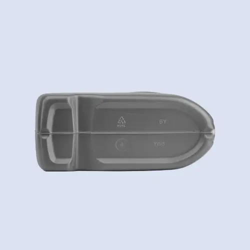 Bottom view of a 4 liter HDPE engine oil container showing durable molded base for secure storage.