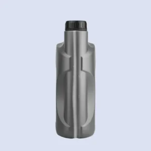 4l side profile oil packaging bottle Side profile of a 4 liter HDPE lubricant bottle with molded measuring panel and reinforced cylindrical neck.