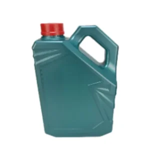 4l teal hdpe square engine oil bottle Front view of a 4 liter teal HDPE square plastic engine oil bottle with ergonomic handle and red cap for automotive lubricant packaging.