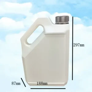 4l unfilled motor oil packaging jug Dimension view of a white 4 liter HDPE plastic bottle designed for engine oil and lubricant filling.