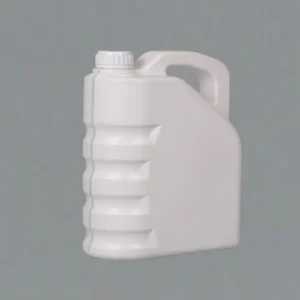 Front view of a 4 liter white HDPE plastic engine oil bottle with ribbed side grip for automotive lubricants, motor oil, and industrial fluid packaging.