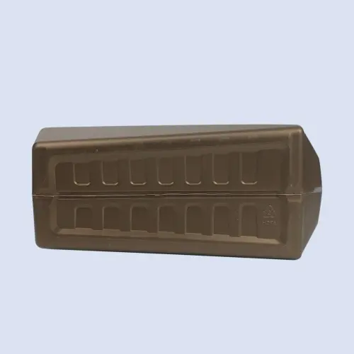 Bottom view of a brown 4 liter HDPE lubricant bottle with reinforced molded base.