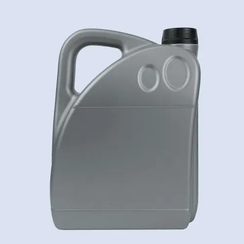 Front view of a gray 4 liter HDPE automotive oil bottle designed for engine oil packaging.