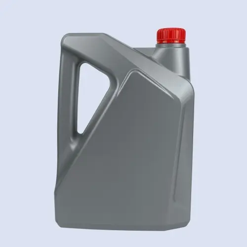 Front view of a grey 4 liter HDPE engine oil bottle for automotive lubricant packaging.