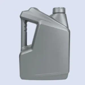 Front view of a grey 4 liter HDPE empty engine oil bottle for automotive lubricant packaging.