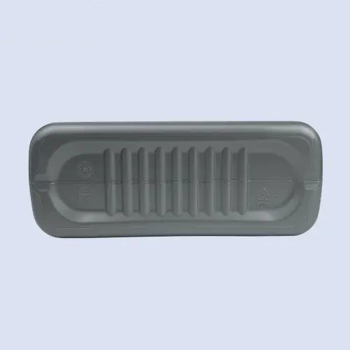 Bottom view of a 4 liter HDPE motor oil bottle with reinforced ribbed base.