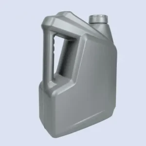 silver grip handle lubricant bottle Angled view of a grey 4 liter HDPE engine oil bottle with integrated ergonomic handle.